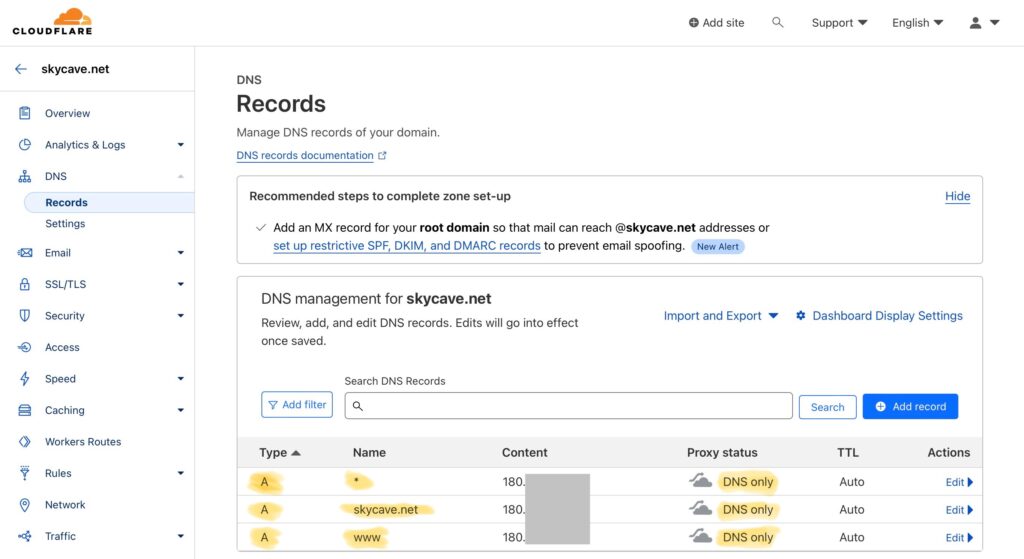 Cloudflare DNS 레코드 설정